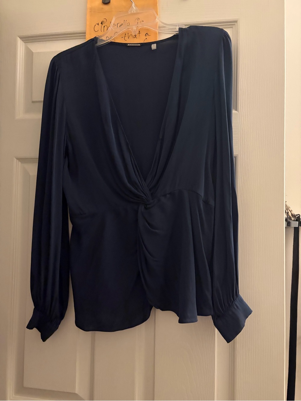 Elie Tahari Navy Twist-Front V-Neck Long Sleeve Blouse
